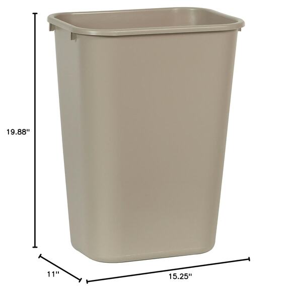 Deskside Trash Can 10.25 Gallon Beige Plastic Wastebasket Fits Under Desk - Picture 3 of 3